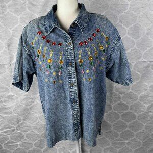 💎 Vintage Club Z Embellished Denim Shirt – Size 1X (16-18)